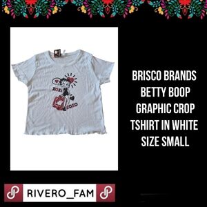BRISCO BRANDS | BETTY BOOP CROPPED GRAPHIC T-SHIRT | WHITE | SIZE SMALL